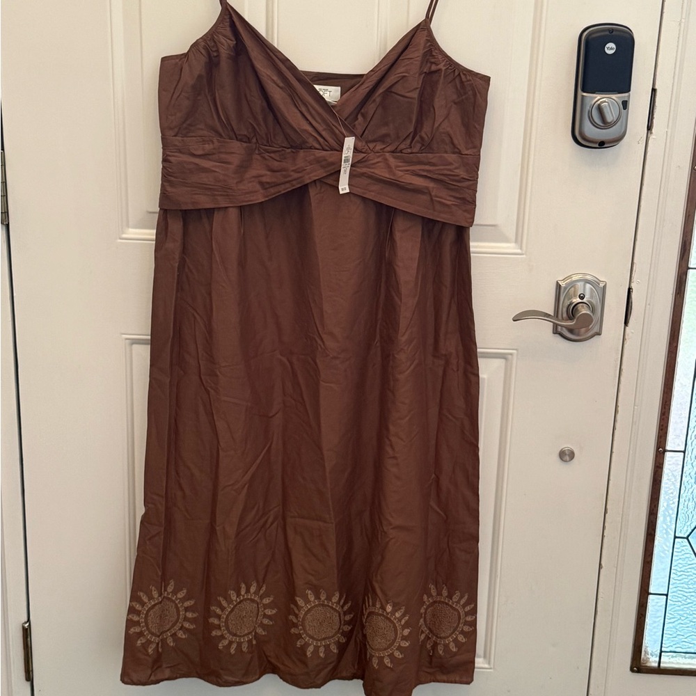 NWT Ann Taylor LOFT EMBROIDERED SLEEVELESS DRESS Brown 100% Cotton